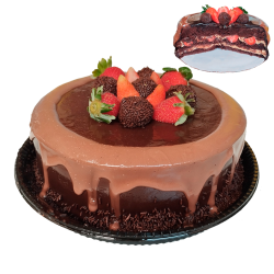 Torta de chocolate com ninho e morangos 20cm